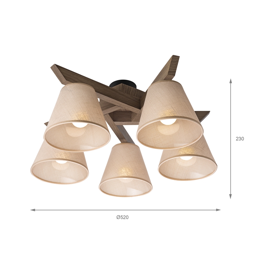 Brilagi - LED Stropna svjetiljka ANTHONY 5xE14/40W/230V hrast orah/bež