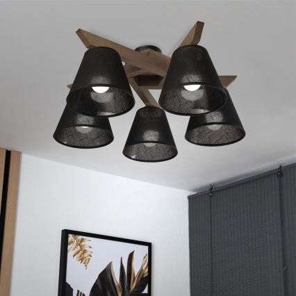 Brilagi - LED Stropna svjetiljka ANTHONY 5xE14/40W/230V hrast orah/crna