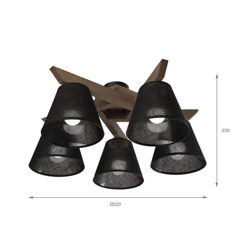 Brilagi - LED Stropna svjetiljka ANTHONY 5xE14/40W/230V hrast orah/crna