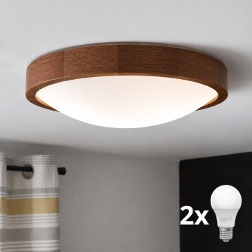 Brilagi - LED stropna svjetiljka CARVALHO SLIM 2xE27/15W/230V hrast/trešnja Ø 37 cm