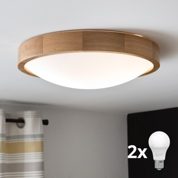 Brilagi - LED stropna svjetiljka CARVALHO SLIM 2xE27/30W/230V hrast prom. 37 cm