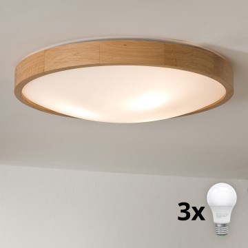 Brilagi - LED stropna svjetiljka CARVALHO SLIM 3xE27/15W/230V hrast, promjer 47 cm