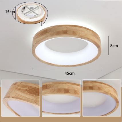 Brilagi - drvena LED stropna svjetiljka FALCON WOOD LED/30W/230V 3000/4000/6000K Ø 45 cm