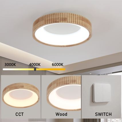 Brilagi - LED stropna svjetiljka FALCON WOOD MODERN LED/30W/230V 3000/4000/6000K Ø 45 cm drvena