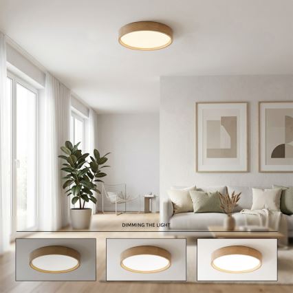 Brilagi - LED stropno svjetlo s mogućnošću prigušivanja MANAROLA SMART LED/24W/230V 3000-6000K Wi-Fi Tuya Beacon Ø 41 cm hrast + daljinski upravljač