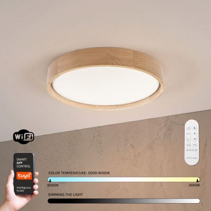Brilagi - LED stropno svjetlo s mogućnošću prigušivanja MANAROLA SMART LED/24W/230V 3000-6000K Wi-Fi Tuya Beacon Ø 41 cm hrast + daljinski upravljač