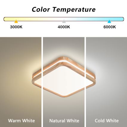 Brilagi - LED stropna svjetiljka MOLINA SQUARE LED/32W/230V 3000/4000/6000K hrast 30x30 cm
