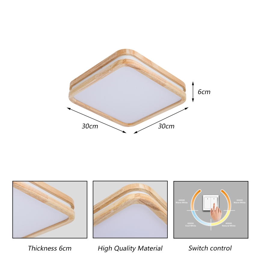 Brilagi - LED stropna svjetiljka MOLINA SQUARE LED/32W/230V 3000/4000/6000K hrast 30x30 cm