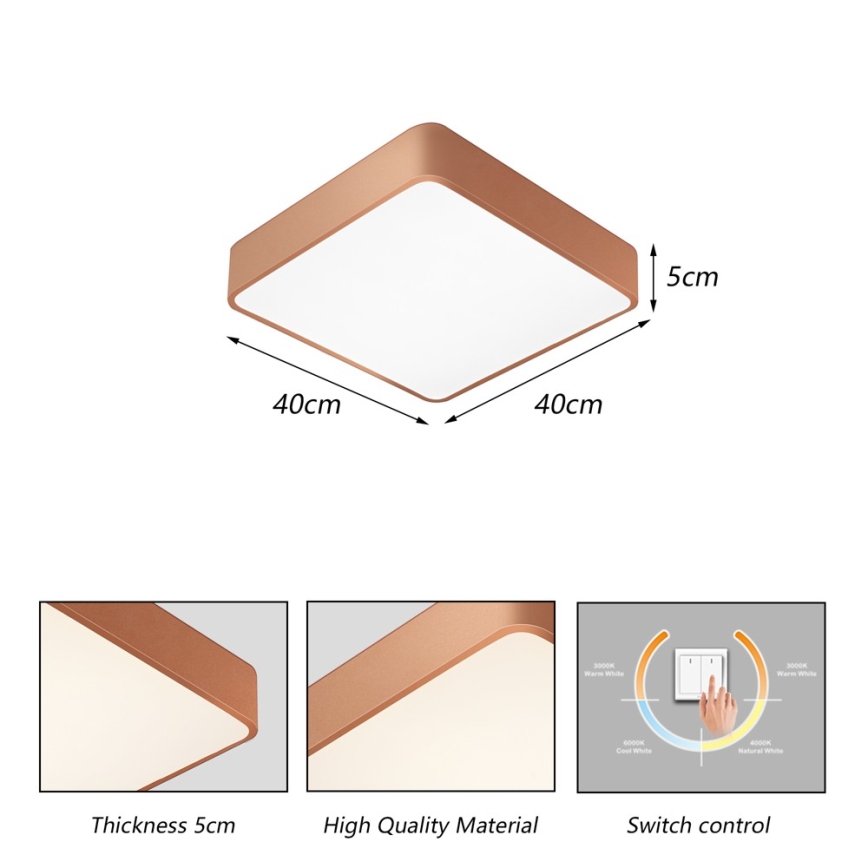 Brilagi - LED stropna svjetiljka POOL LED/36W/230V 3000/4000/6000K 40x40 cm brončana