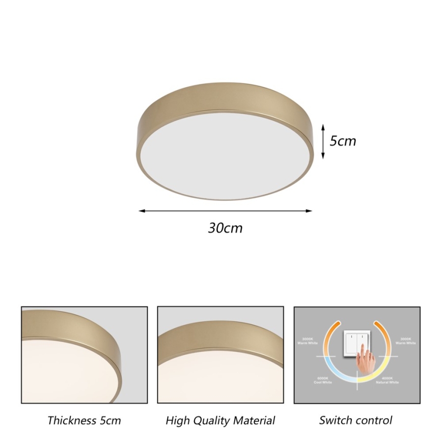 Brilagi - LED stropna svjetiljka POOL LED/36W/230V 3000/4000/6000K Ø 30 cm zlatna