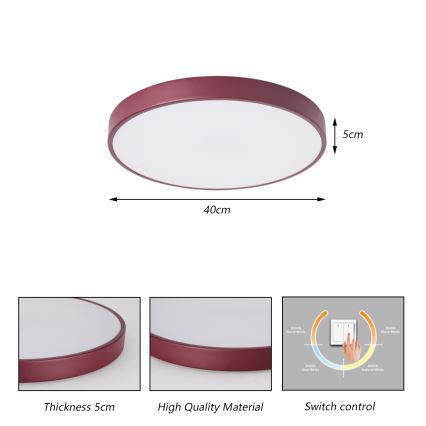 Brilagi - LED stropna svjetiljka POOL LED/48W/230V 3000/4000/6000K Ø 40 cm burgundska