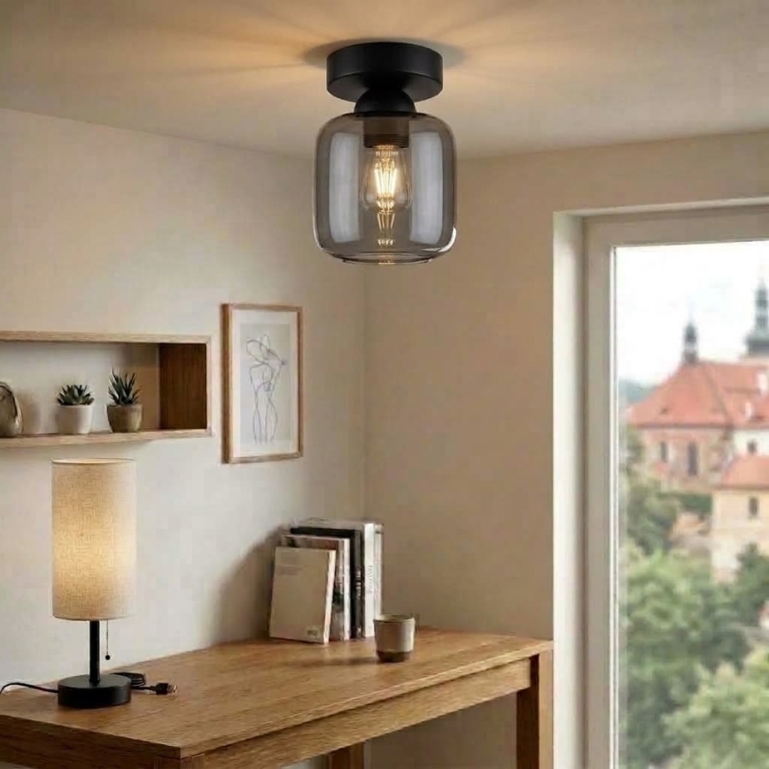 BRILAGI - LED stropna svjetiljka RETRO GLASS 1xE27/60W/230V Ø 14 cm crna/dimno siva