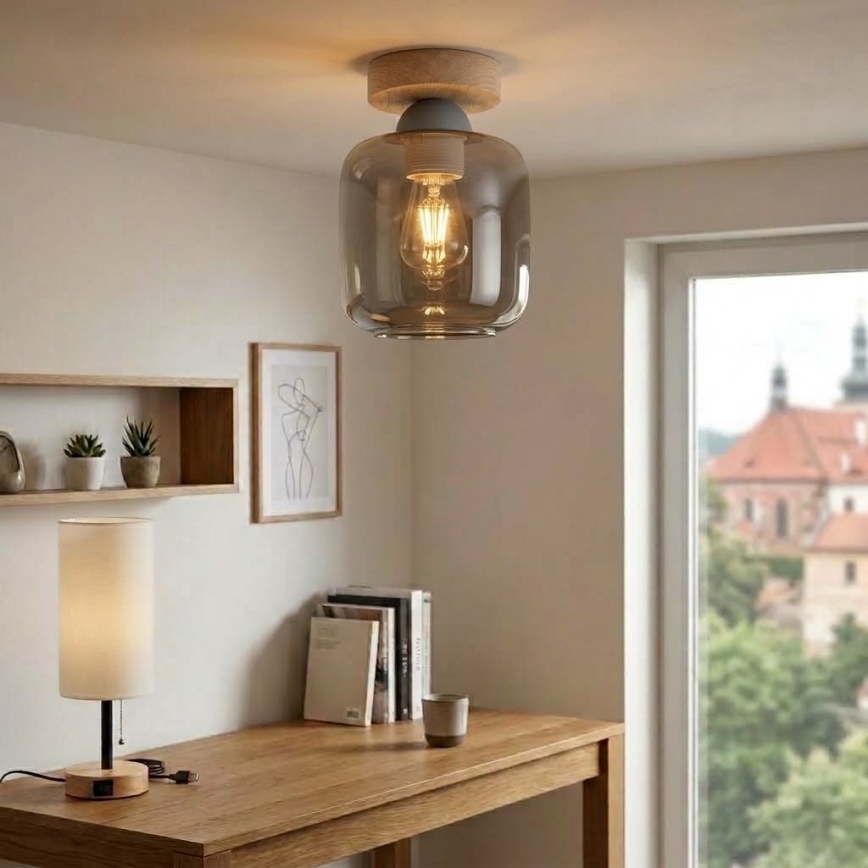 BRILAGI - LED Stropna svjetiljka RETRO GLASS 1xE27/60W/230V Ø 14 cm hrast/dimno siva