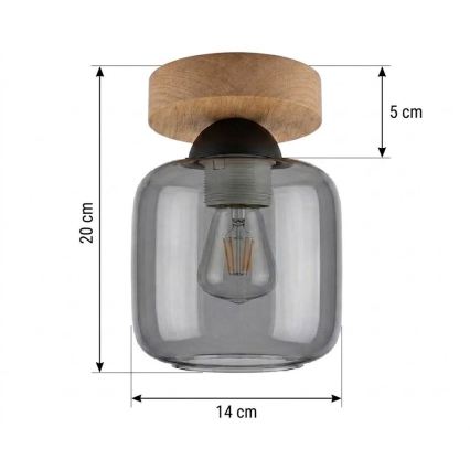 BRILAGI - LED Stropna svjetiljka RETRO GLASS 1xE27/60W/230V Ø 14 cm hrast/dimno siva