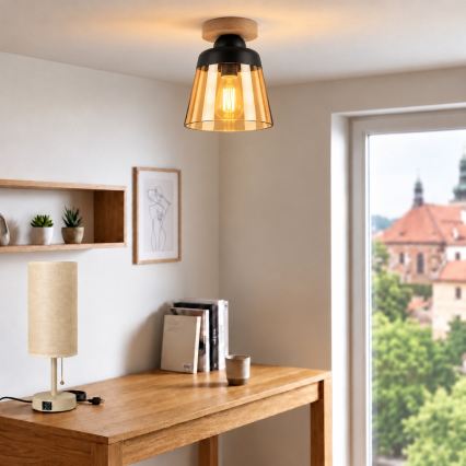 BRILAGI - LED stropno svjetlo RETRO GLASS 1xE27/60W/230V Ø 15,5 cm hrast/dimljeno bež