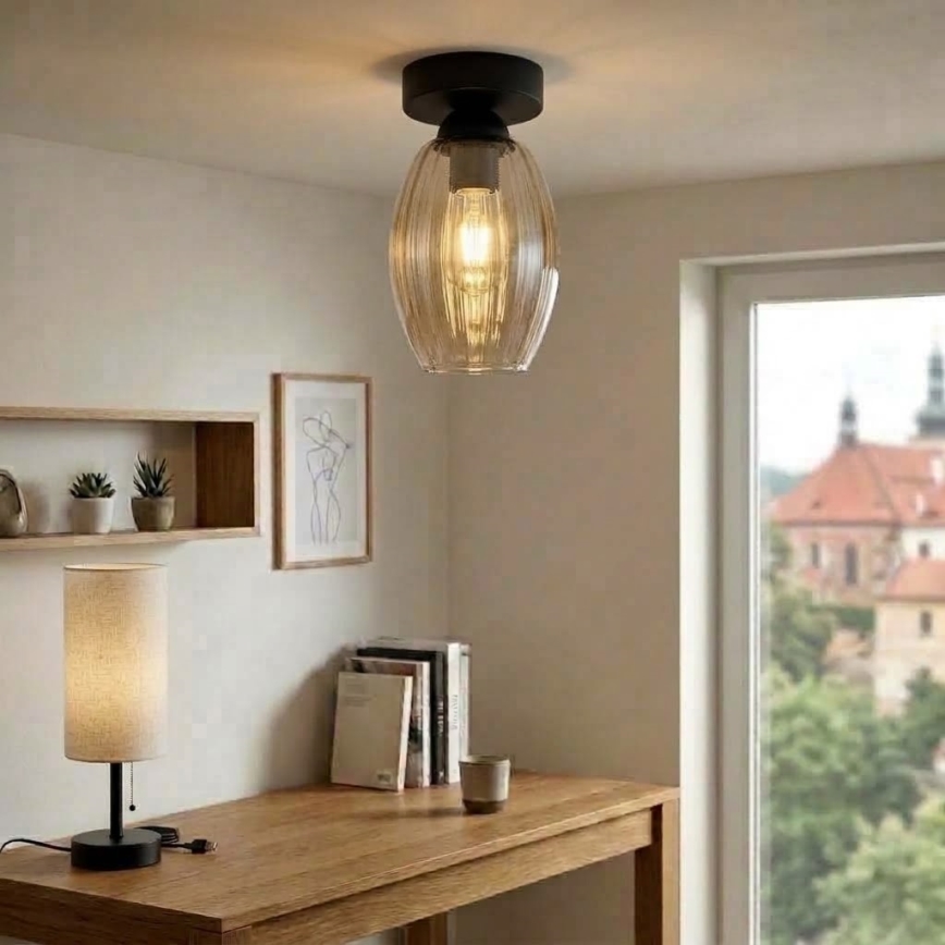 BRILAGI - LED stropno svjetlo RETRO GLASS 1xE27/60W/230V Ø 17 cm crna/dimljeno bež