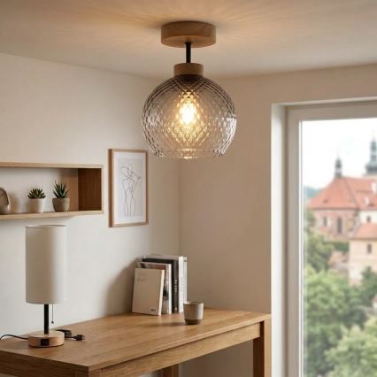 BRILAGI - LED plafonski luster RETRO GLASS 1xE27/60W/230V Ø 25 cm hrast/dimno siva