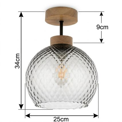 BRILAGI - LED plafonski luster RETRO GLASS 1xE27/60W/230V Ø 25 cm hrast/dimno siva