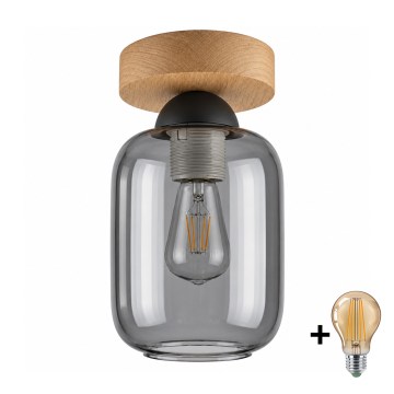 BRILAGI - LED Stropna svjetiljka RETRO GLASS 1xE27/60W/230V pr. 14 cm hrast/dimno siva