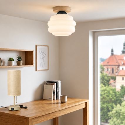 BRILAGI - LED stropna svjetiljka RETRO GLASS 1xE27/60W/230V Ø 20 cm hrast/bijela