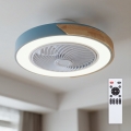Brilagi - LED stropna svjetiljka s funkcijom prigušivanja i ventilatorom LED/38W/230V 3000-6500K pr. 50 cm plava/hrast + daljinski upravljač