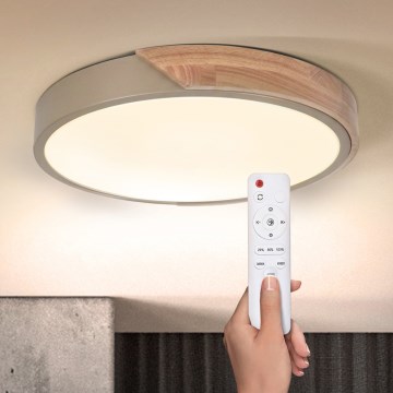 BRILAGI - LED stropna svjetiljka s mogućnošću prigušivanja PILANA LED/48W/230V 3000-6500K hrast/bež Ø 40 cm + daljinski upravljač
