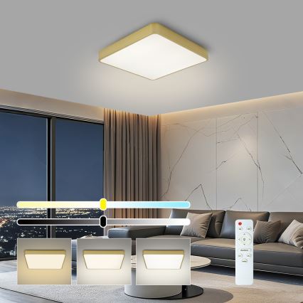 BRILAGI - LED stropna svjetiljka s prigušivanjem POOL SQUARE LED/48W/230V 3000-6000K 50x50 cm zlatna + daljinski upravljač
