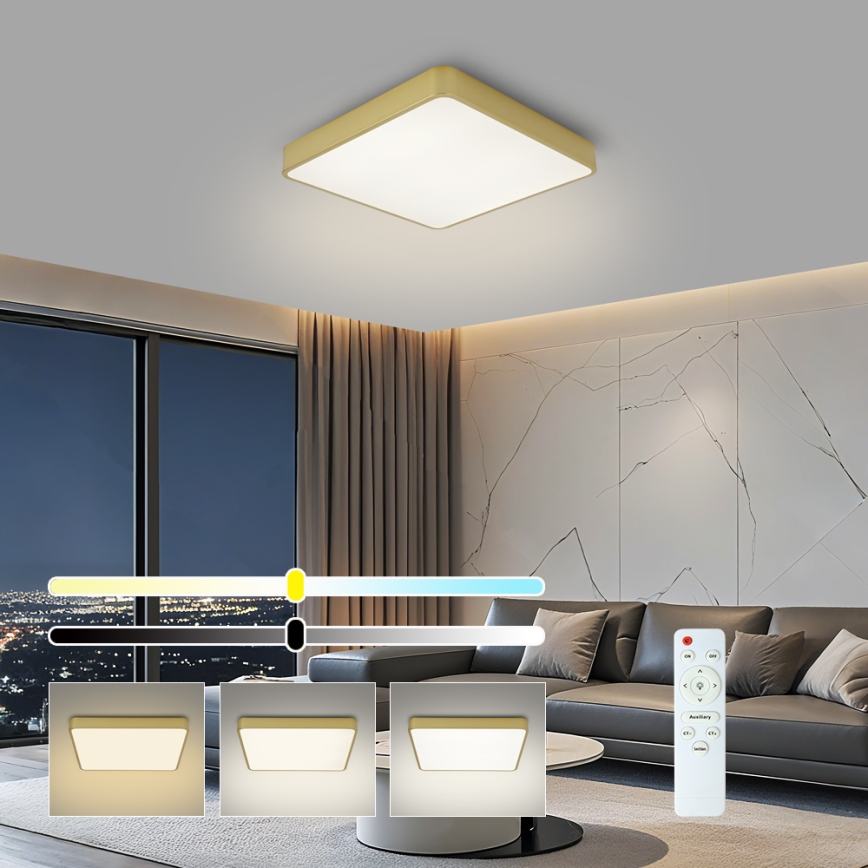 BRILAGI - LED stropna svjetiljka s prigušivanjem POOL SQUARE LED/48W/230V 3000-6000K 50x50 cm zlatna + daljinski upravljač