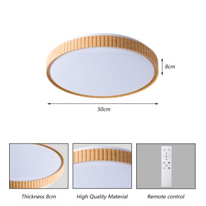 Brilagi - LED stropna svjetiljka s mogućnošću prigušivanja CORVO LED/72W/230V 3000-6000K drveni dekor promjer 50 cm + daljinski upravljač