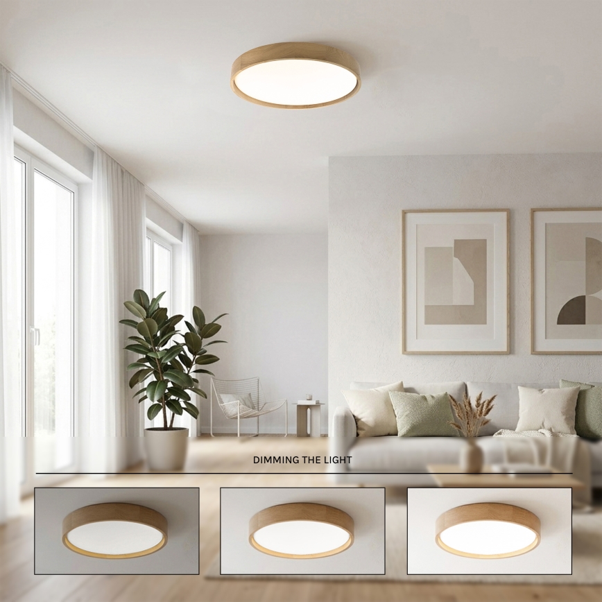 Brilagi - LED prigušiva stropna svjetiljka MANAROLA REMOTE LED/36W/230V 3000-6500K Ø 51 cm hrast + daljinski upravljač