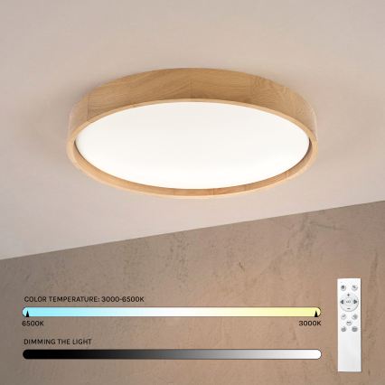 Brilagi - LED prigušiva stropna svjetiljka MANAROLA REMOTE LED/36W/230V 3000-6500K Ø 51 cm hrast + daljinski upravljač