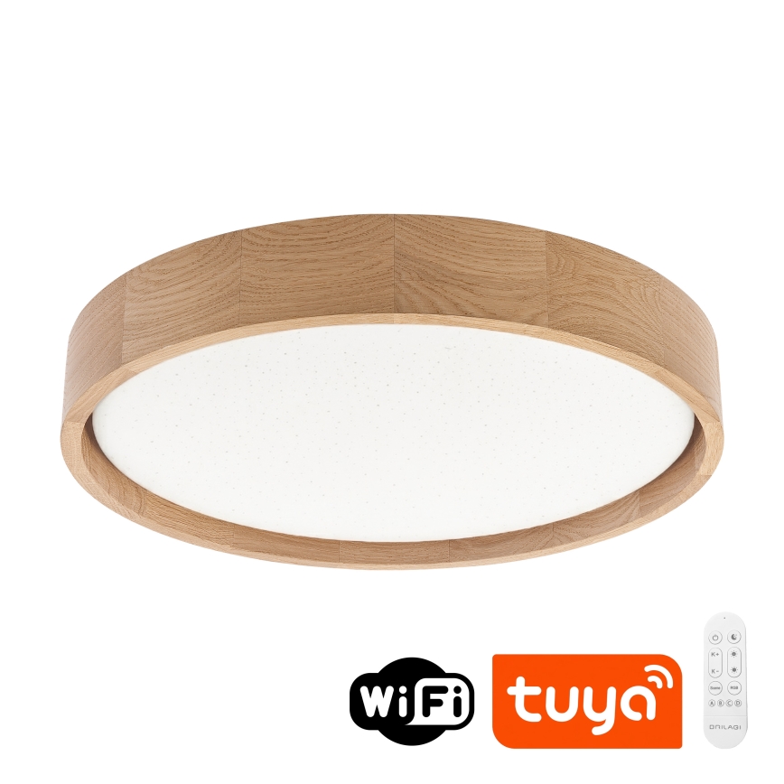 Brilagi - LED prigušiva stropna svjetiljka MANAROLA SMART STARS LED/24W/230V 3000-6000K Wi-Fi Tuya Beacon Ø 41 cm hrast + daljinski upravljač