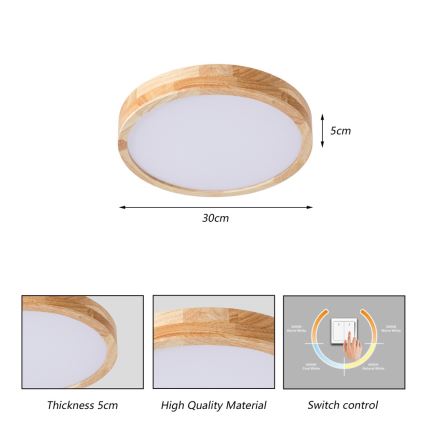 Brilagi - LED stropna svjetiljka WOODLINE LED/24W/230V 3000/4000/6000K hrast prom. 30 cm