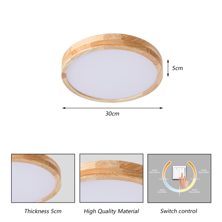 Brilagi - LED stropna svjetiljka WOODLINE LED/24W/230V 3000/4000/6000K hrast prom. 30 cm