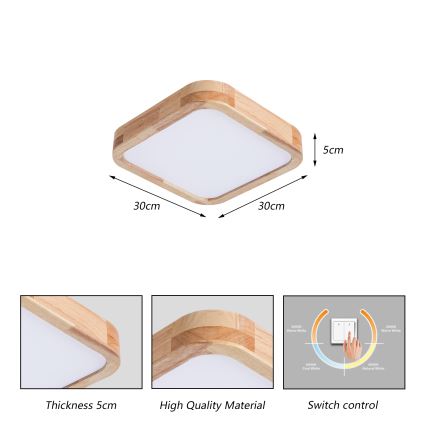 Brilagi - LED stropna svjetiljka WOODLINE SQUARE LED/32W/230V 3000/4000/6000K hrast 30x30 cm