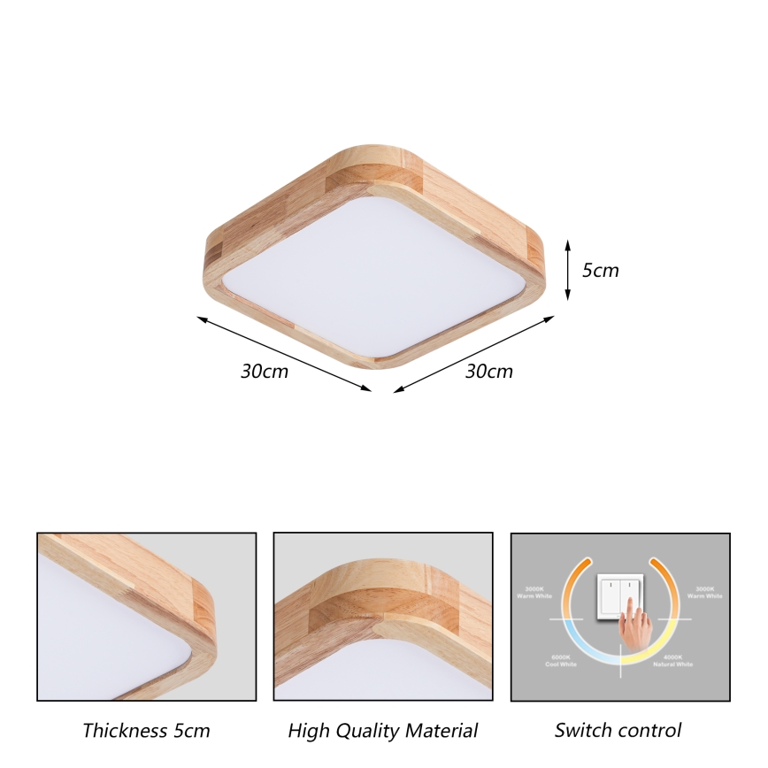 Brilagi - LED stropna svjetiljka WOODLINE SQUARE LED/32W/230V 3000/4000/6000K hrast 30x30 cm