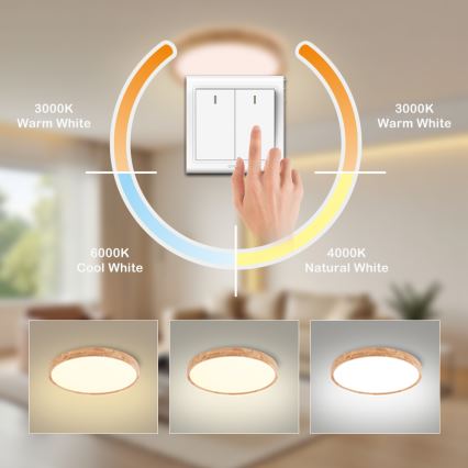 Brilagi - LED stropna svjetiljka WOODROUND 30W/230V, 3000/4000/6000K, Ø 40 cm, drvena, CRI 90