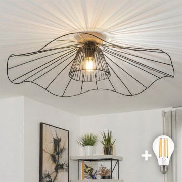Brilagi - LED stropni luster CERIA WIRE 1xE27/40W/230V Ø 80 cm crna/hrast