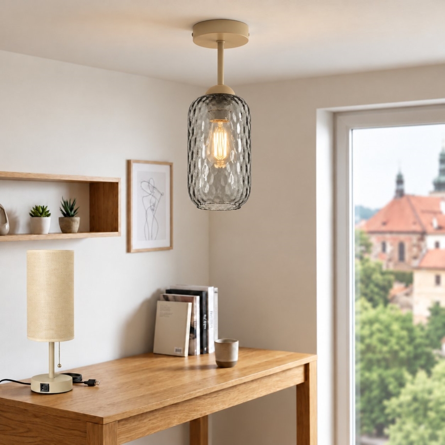 BRILAGI - LED stropni luster RETRO GLASS 1xE27/60W/230V Ø 14 cm bež/dimno siva