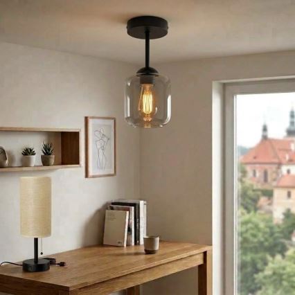 BRILAGI - LED plafonski luster RETRO GLASS 1xE27/60W/230V Ø 14 cm crna/dimno-siva