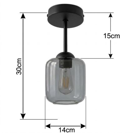 BRILAGI - LED plafonski luster RETRO GLASS 1xE27/60W/230V Ø 14 cm crna/dimno-siva
