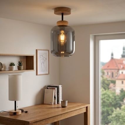 BRILAGI - LED Nadgradni stropni luster RETRO GLASS 1xE27/60W/230V Ø 14 cm hrast/dimno siva