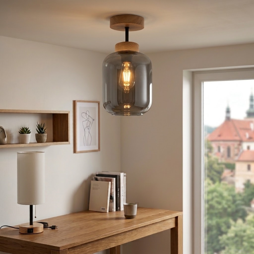 BRILAGI - LED Nadgradni stropni luster RETRO GLASS 1xE27/60W/230V Ø 14 cm hrast/dimno siva