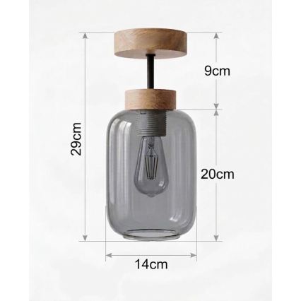 BRILAGI - LED Nadgradni stropni luster RETRO GLASS 1xE27/60W/230V Ø 14 cm hrast/dimno siva