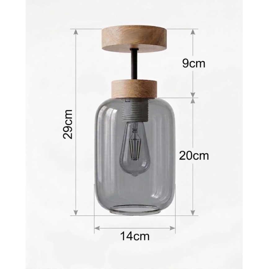 BRILAGI - LED Nadgradni stropni luster RETRO GLASS 1xE27/60W/230V Ø 14 cm hrast/dimno siva