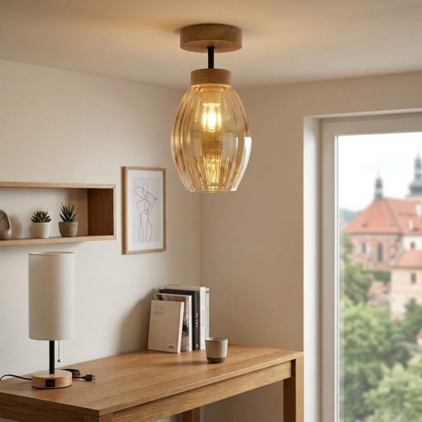 BRILAGI - LED Nadgradni luster RETRO GLASS 1xE27/60W/230V Ø 17 cm hrast/dimno bež