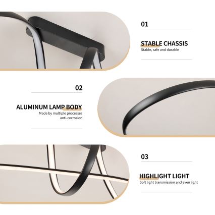 Brilagi - TWISTER LED površinski montirani luster s mogućnošću prigušivanja, 60W/230V, 3000–6000K, crni + daljinski upravljač