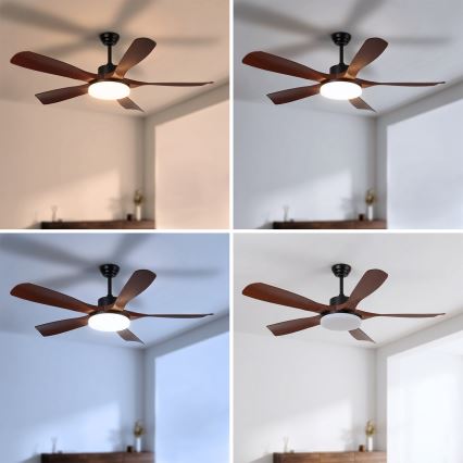 Brilagi - LED prigušivi stropni ventilator LED/34W/230V 132 cm crna/smeđa + daljinski upravljač