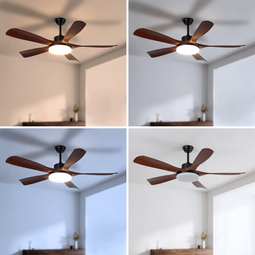 Brilagi - LED prigušivi stropni ventilator LED/34W/230V 132 cm crna/smeđa + daljinski upravljač