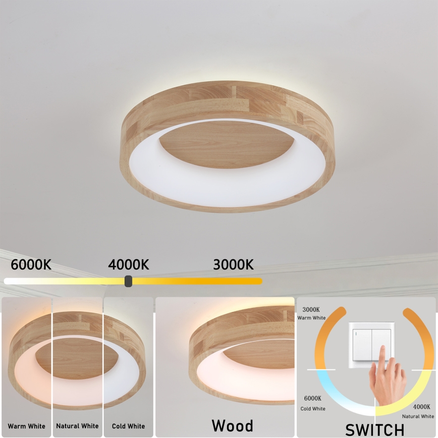 Brilagi - LED stropna svjetiljka FALCON WOOD LED/30W/230V 3000/4000/6000K Ø 45 cm drvo